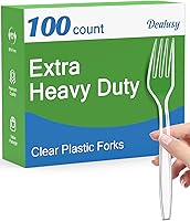 Dealusy 100 Count Extra Heavy Duty Clear Plastic Forks - BPA-Free, Heat Resistant, Durable Disposable for Parties & Everyday