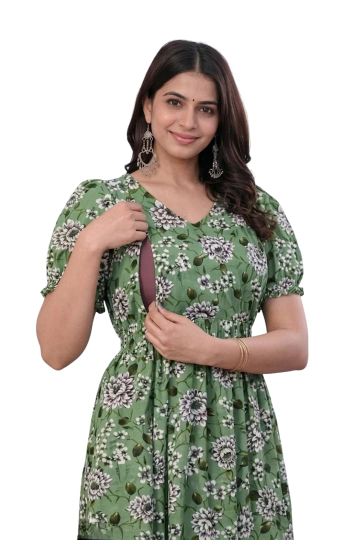Women's Maternity Feeding Dresses for Women, Easy Breastfeeding Dress, Cotton Blend Anarkali Dress with Nursing Zip for Pre & Post Pregnancy-image-49