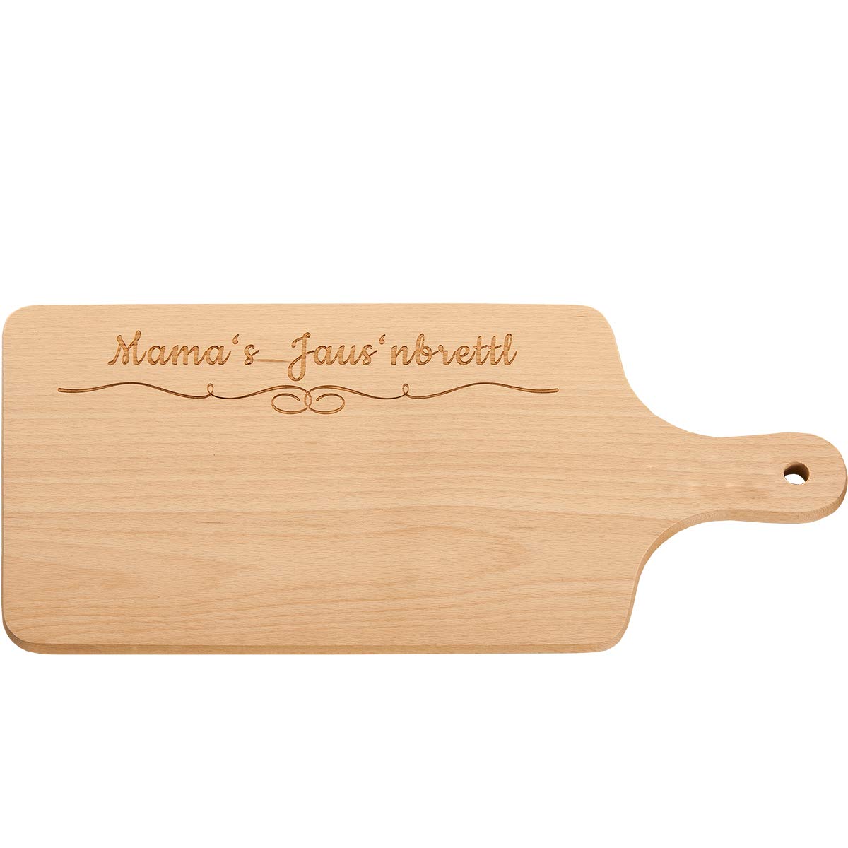 Tagliere con scritta in lingua tedesca, 100% EMOTIONAL, con manico e occhiello, in legno con incisione Tagliere per il pranzo Mama's
