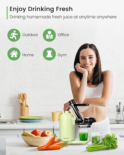 Miniatura 7 de Exprimidor compacto lento, máquinas exprimidoras de prensa en frío con velocidad autoajustable para frutas y verduras densas en nutrientes y