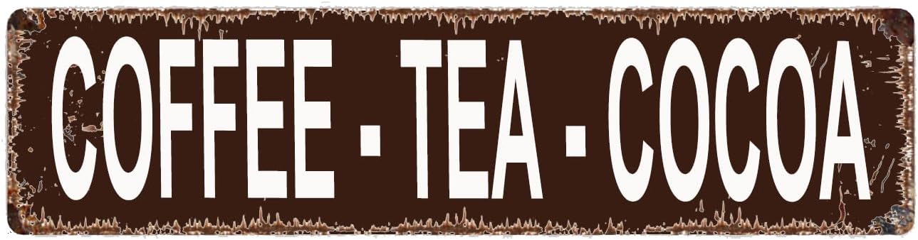 Vintage Brown Aluminum Coffee Tea Cocoa Sign, 4x16 Inch, Rustic Style, Home, Bar, Office, Outdoor