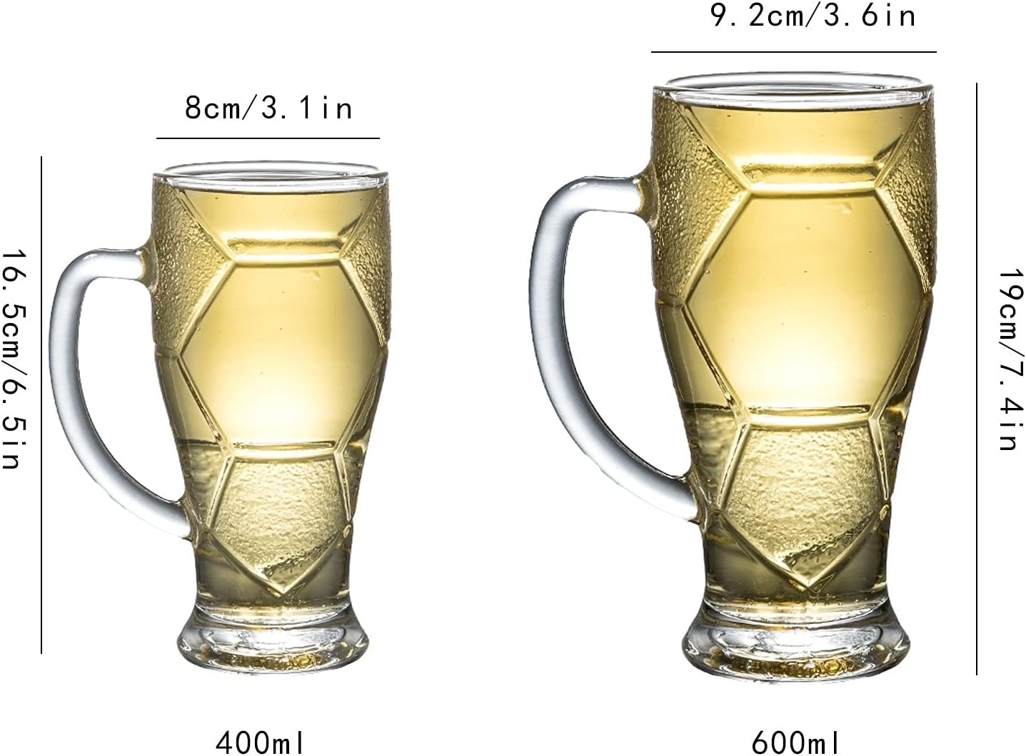Beer Cup Beer Mugs 14/21oz Glass Beer Mugs with Handle Large Beer Glass Classic Beer Glasses for Men (Set of 3) Beer Stein(Small)
