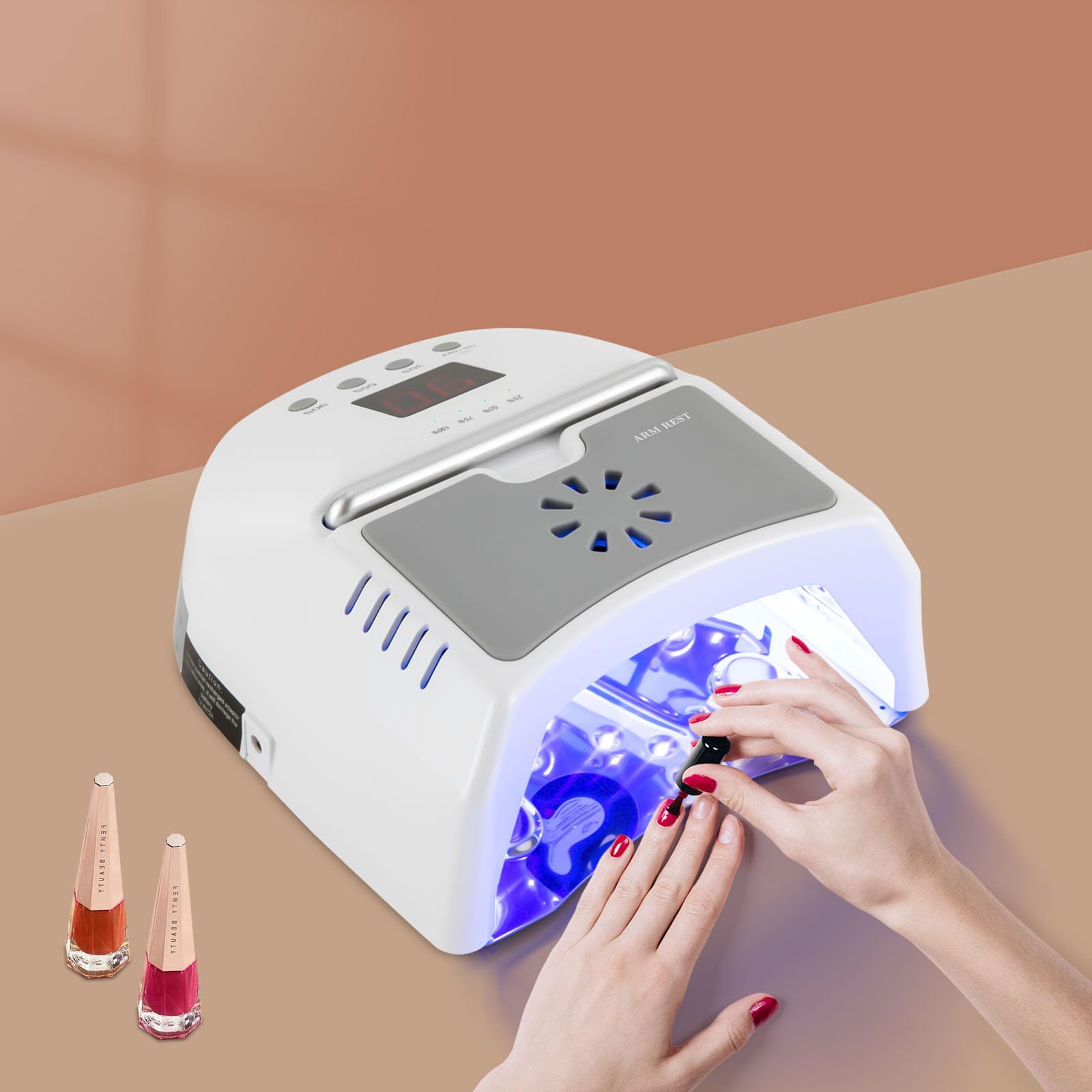 UV Led Nail Lamp Cordless, 72W UV Lights for Gel Nails with Fan and LCD Digital Timer, Rechargeable Nail Dryer with Portable Handle Perfect for Salon Home Nail Art