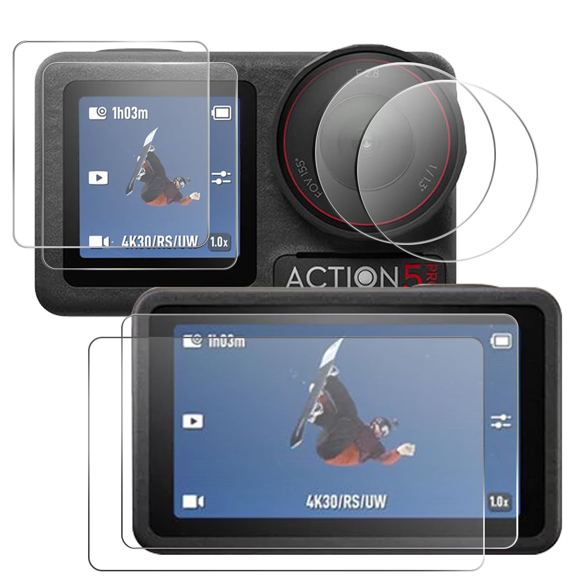 Zerrshoo [6 Pezzi Vetro Temperato per DJI Osmo Action5 Pro Pellicola, Vetro Temperato Protettore schermo, 9H Antigraffio Anti-impronte Protezione Pellicola Vetro per DJI Osmo Action5 Pro