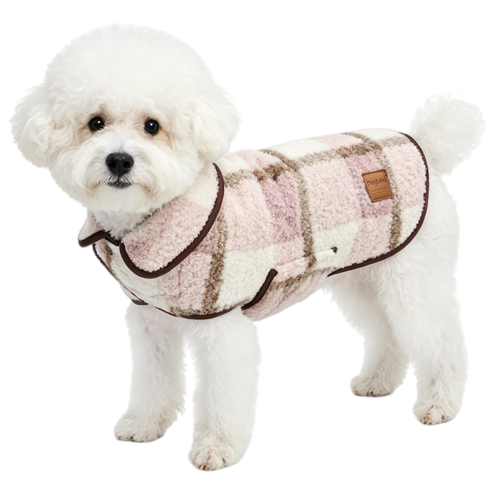 Abrigo de invierno a cuadros para perro, chaleco cálido para perros, rosa, S | Forro de pelo antiadherente, resistente al viento, gancho y bucle