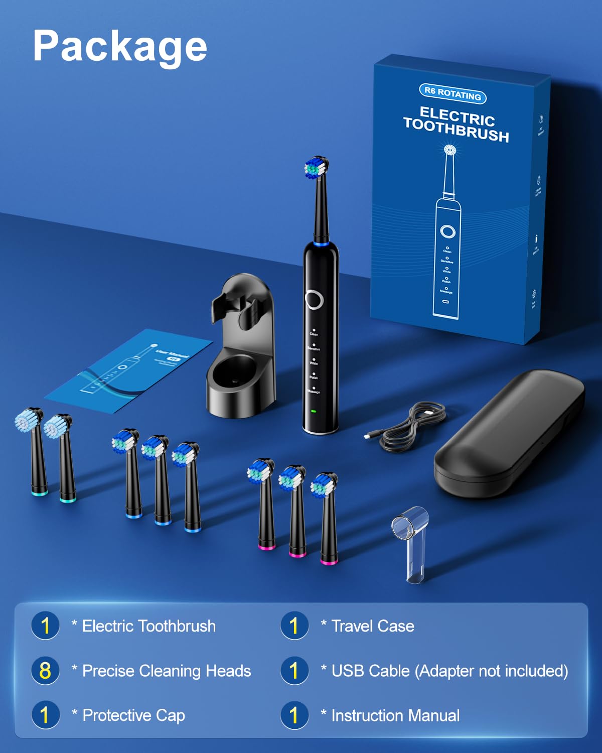 MCUDKIK Rotating Toothbrush for Adults, 5 Cleaning Modes Rechargeable Power Toothbrush — view 7