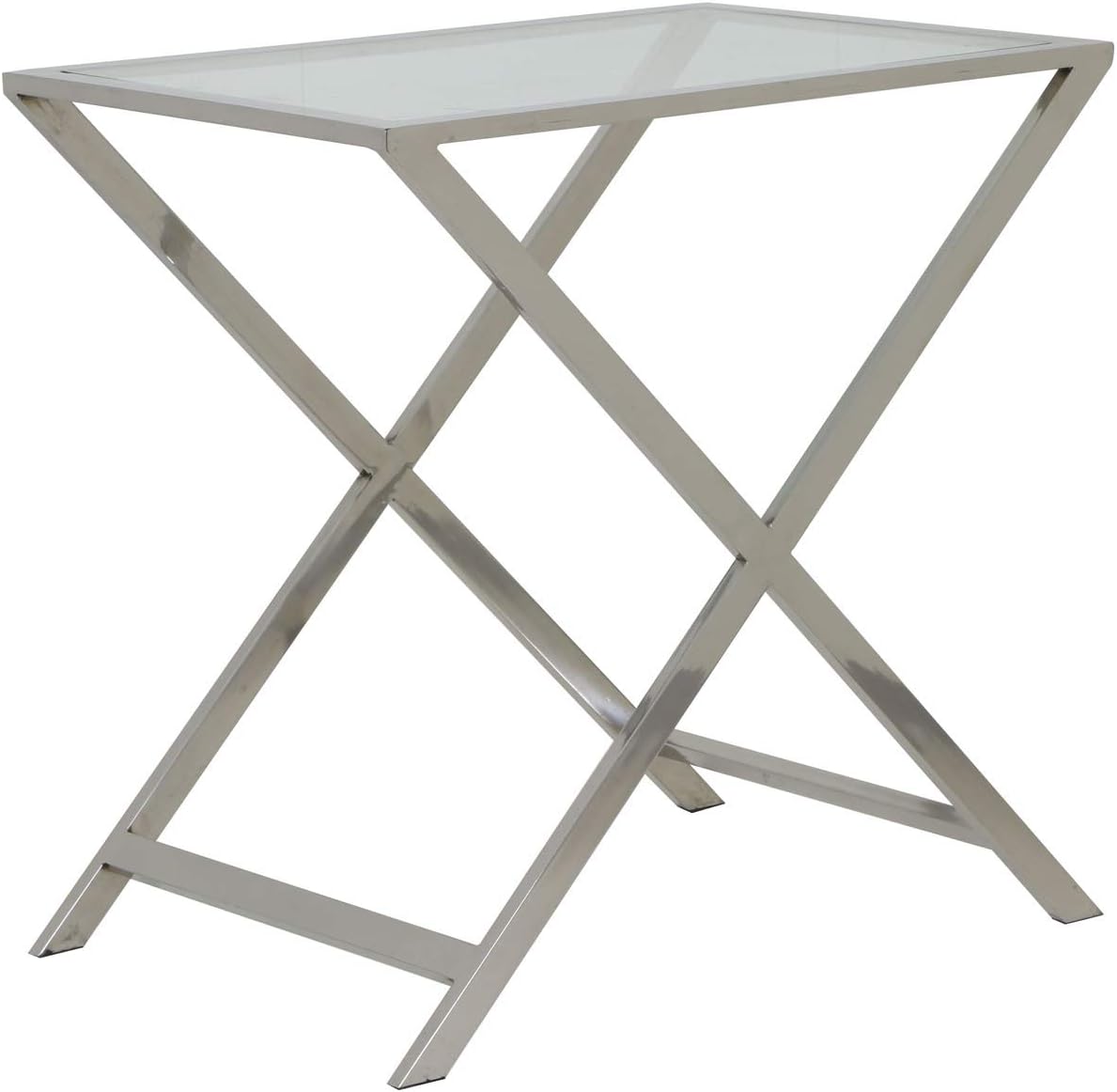 LightMakers The PORTHE Polished Steel and Glass Table, Rectangular, 23.5 x 16 x 23.5h