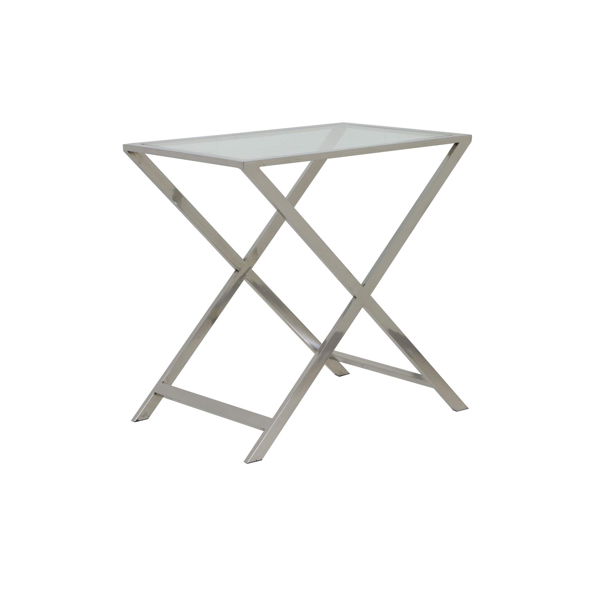 LightMakers The PORTHE Polished Steel and Glass Table, Rectangular, 23.5 x 16 x 23.5h
