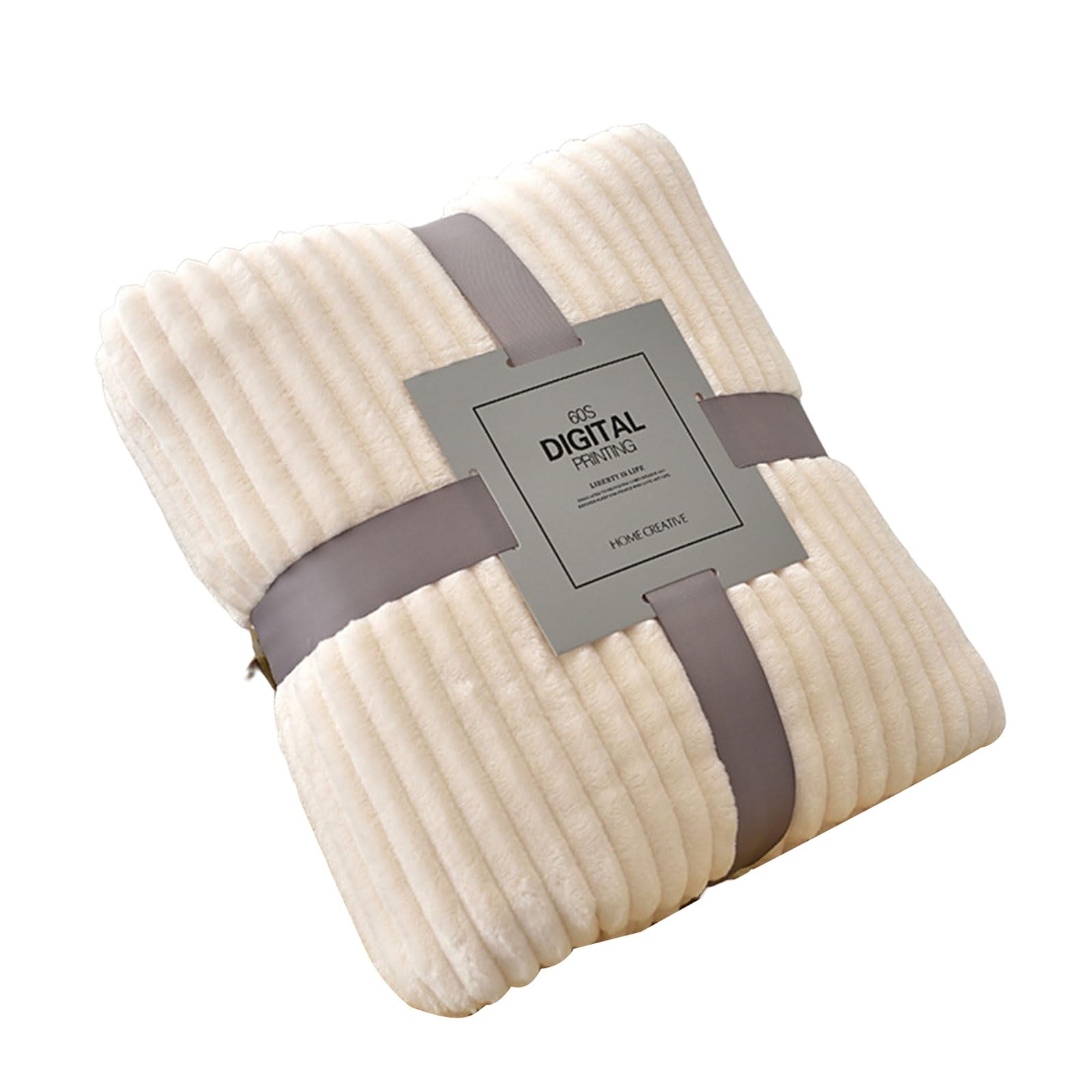 Carotoe Cream Color Striped Flannel Blanket Shawl Blanket Multipurposes Sofa Cover Home Bed Comfortable Throw