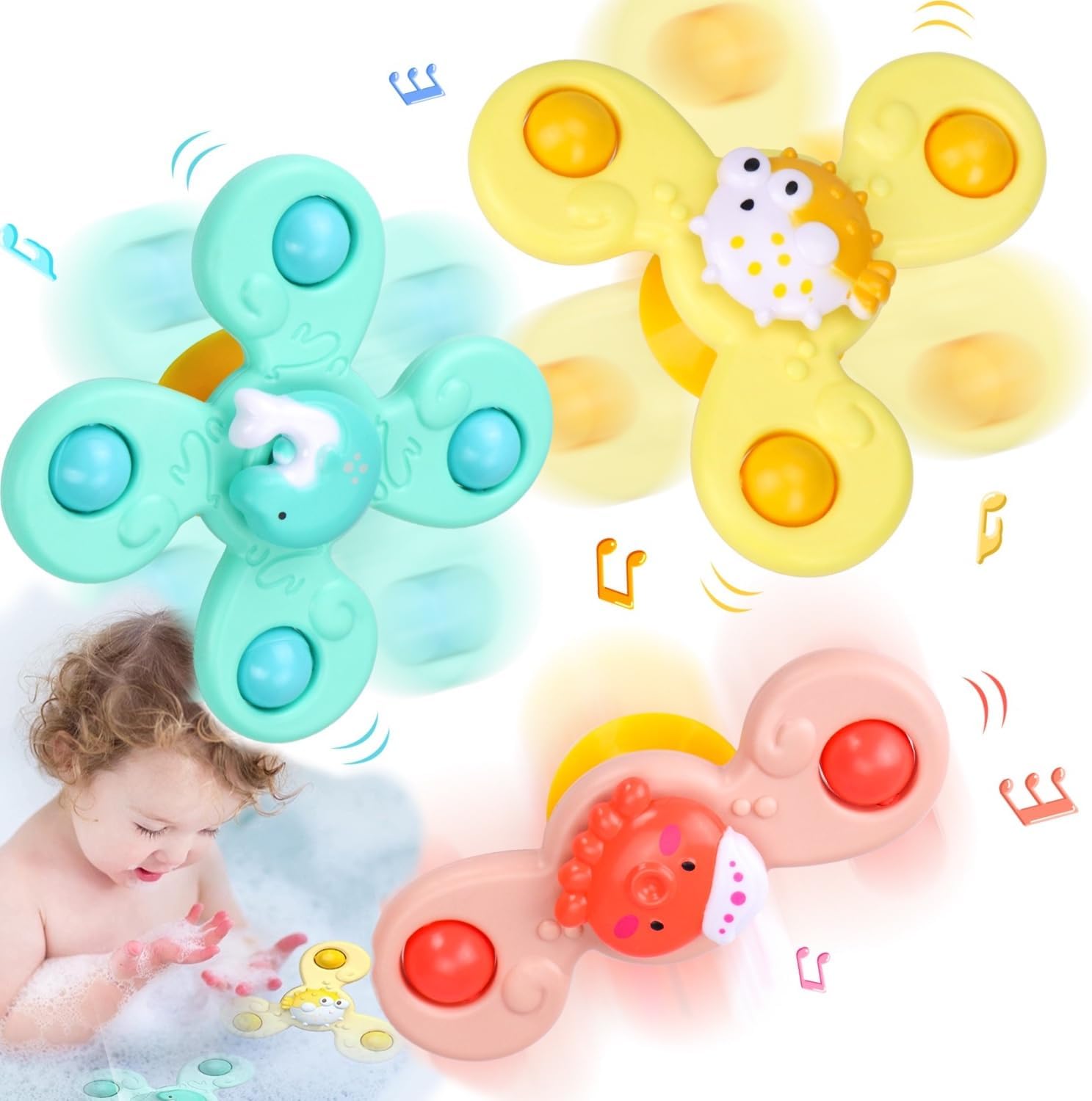 Suction Cup Spinner Toys-Early Learning Sensory Baby Bath Spinner Toy for Toddler and Babies I Suction Spinner for Stress Relief I Suction Toy For 1-6 Years old Boys & Girls