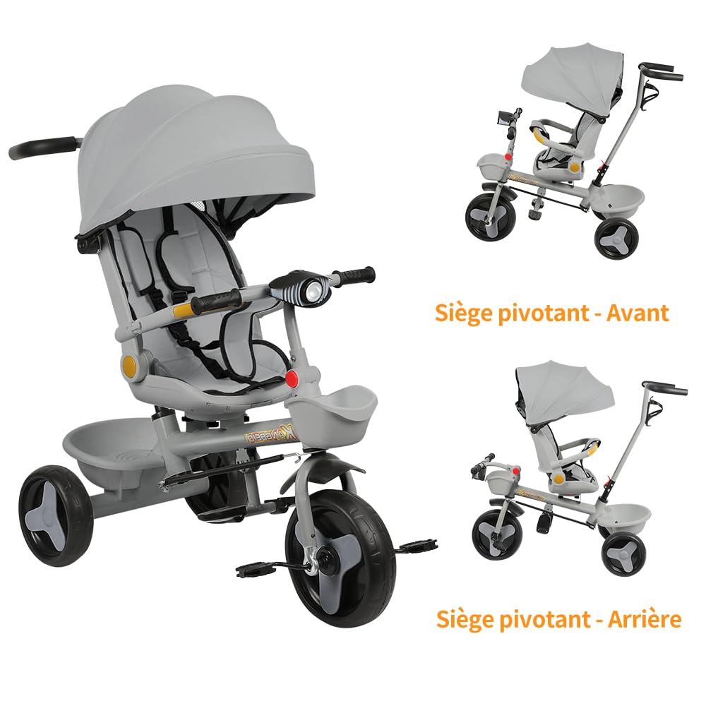 5 in 1 Poussette 3 Roues,jusqu'à 25 kg,Poussette canne,Tricycle évolutif pour Enfant,Grande Capote,Pliage Compact,Dossier Inclinable,Grandes Roues Tout Terrain