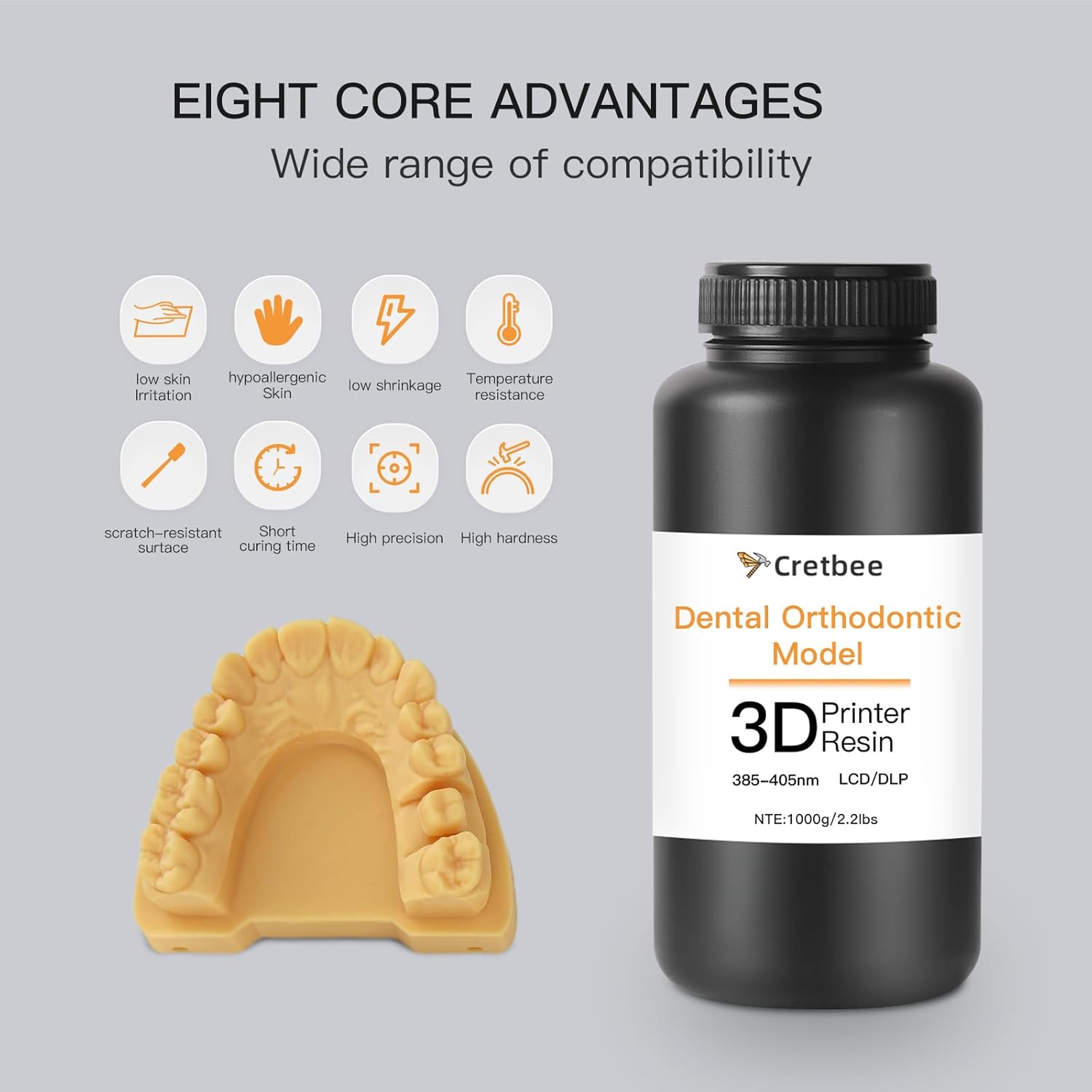 Dental Orthodontic Model 3D Printer Resin Low Shrinkage and High Accuracy, Smooth Surface Quick Curing for Orthodontic Dental Model Resin 385-405nm LCD/DLP (Brownish Yellow, 1000g)