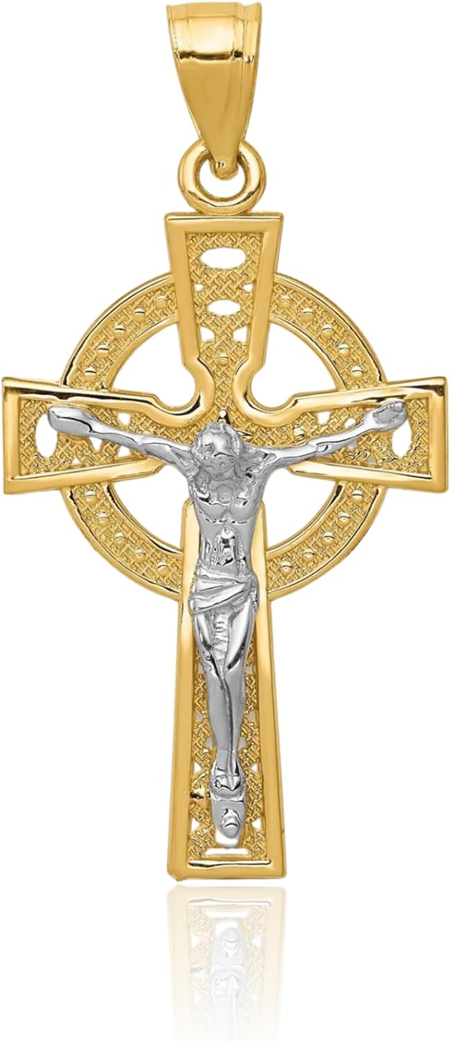 IceCarats 14K Solid Two Tone Gold Extra Large Iona Crucifix Celtic Claddagh Cross Pendant Necklace 37mm 1 1/2 inch Polished For Her For Him