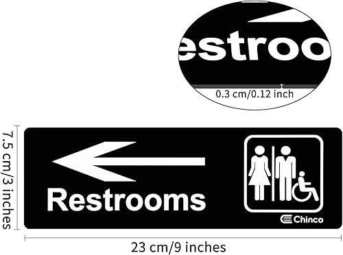 Miniatura 2 de Chinco Letrero de 4 piezas para baño con flecha de 9 x 3 pulgadas, acrílico, unisex, para baño, con texto en inglés «This Way Restroom» para hombres