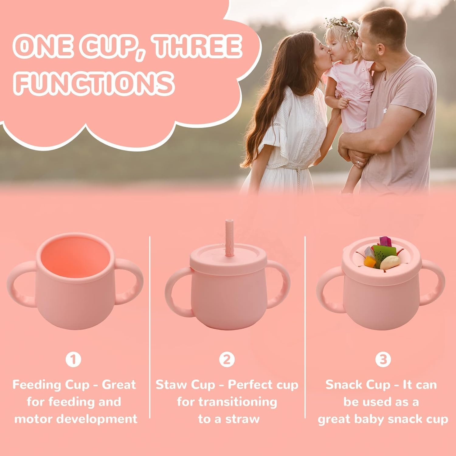 Mom's Aura 2-in-1 Silicone Baby Cups with Straw and Lid for Snacks 8.5 oz Spill-Proof Sippy Cups - Image 4