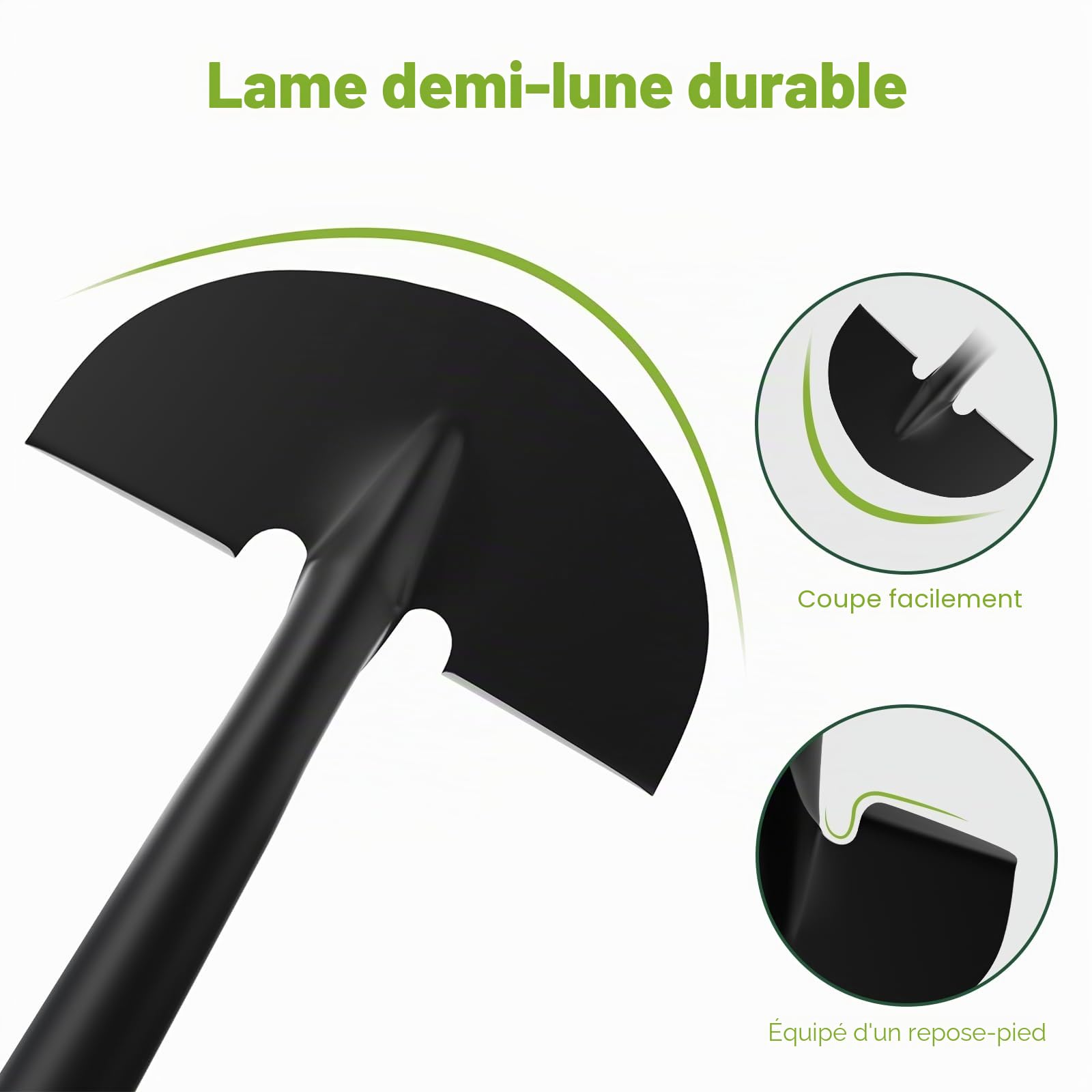Coupe Bordure Manuel pour Jardin, 105 Cm Outil De Bordure De Pelouse avec Manche Rigide en Fibre De Verre, Demi-Lune De Coupe Bordure avec Poignée Confort en Forme D pour Entretien du Jardin