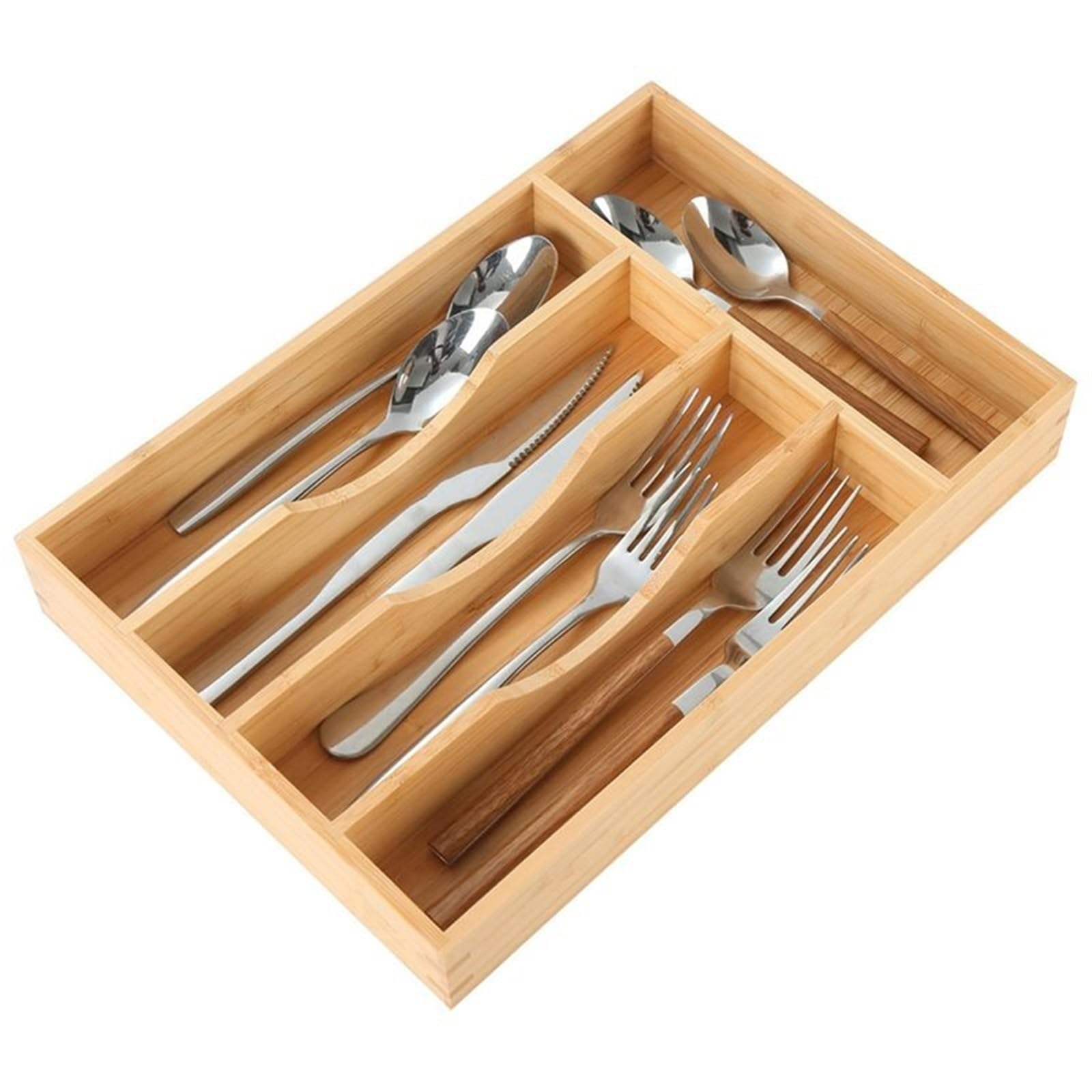 UBOHUZ 2PCS Kitchen Drawer Organizer , Silverware Utensils Tray Holder For Small , Wood For Flatware Cutlery Knives for Spoons Forks Knives