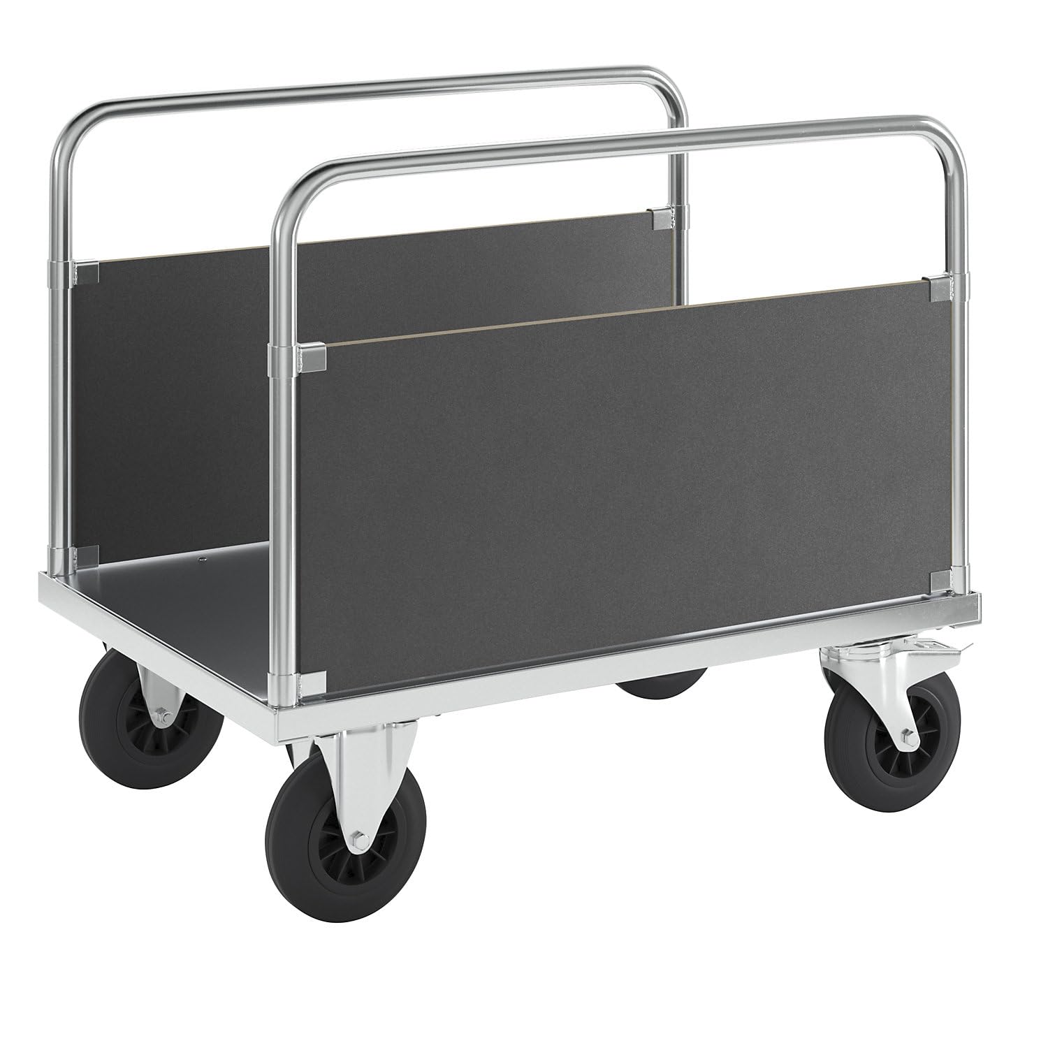 Carrello da trasporto, elettrolitico zincato, pavimento in MDF industriale | stabile parete frontale piattaforma carrello con maniglia