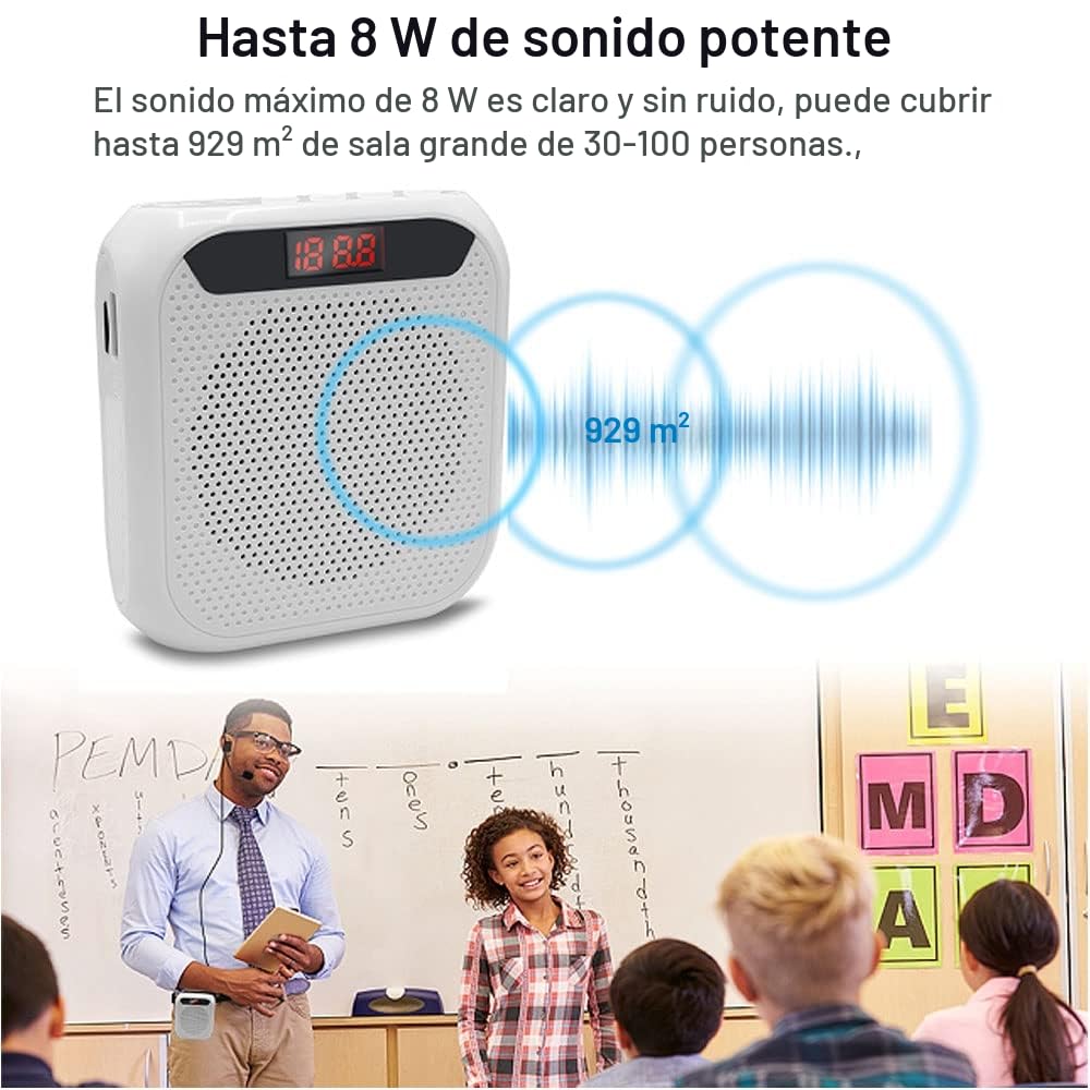 Amplificador de Voz Portátil para Profesor, 2200mAh Recargable Altavoz Microfono Sistema PA Auricular Micrófono con Altavoz para Guia Turistico, Profesores, Reunión, Yoga, Aula (Negro)