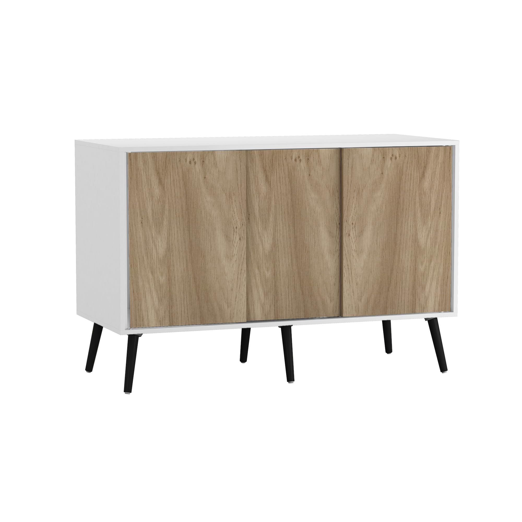 URBNLIVING 3-Door Sliding Sideboard Cabinet with Wooden Legs, Modern Cupboard, Credenza for Living Room, Dining Room or Office, Storage Organizer with Stylish Sliding Doors, Mix & Match Colour Combos