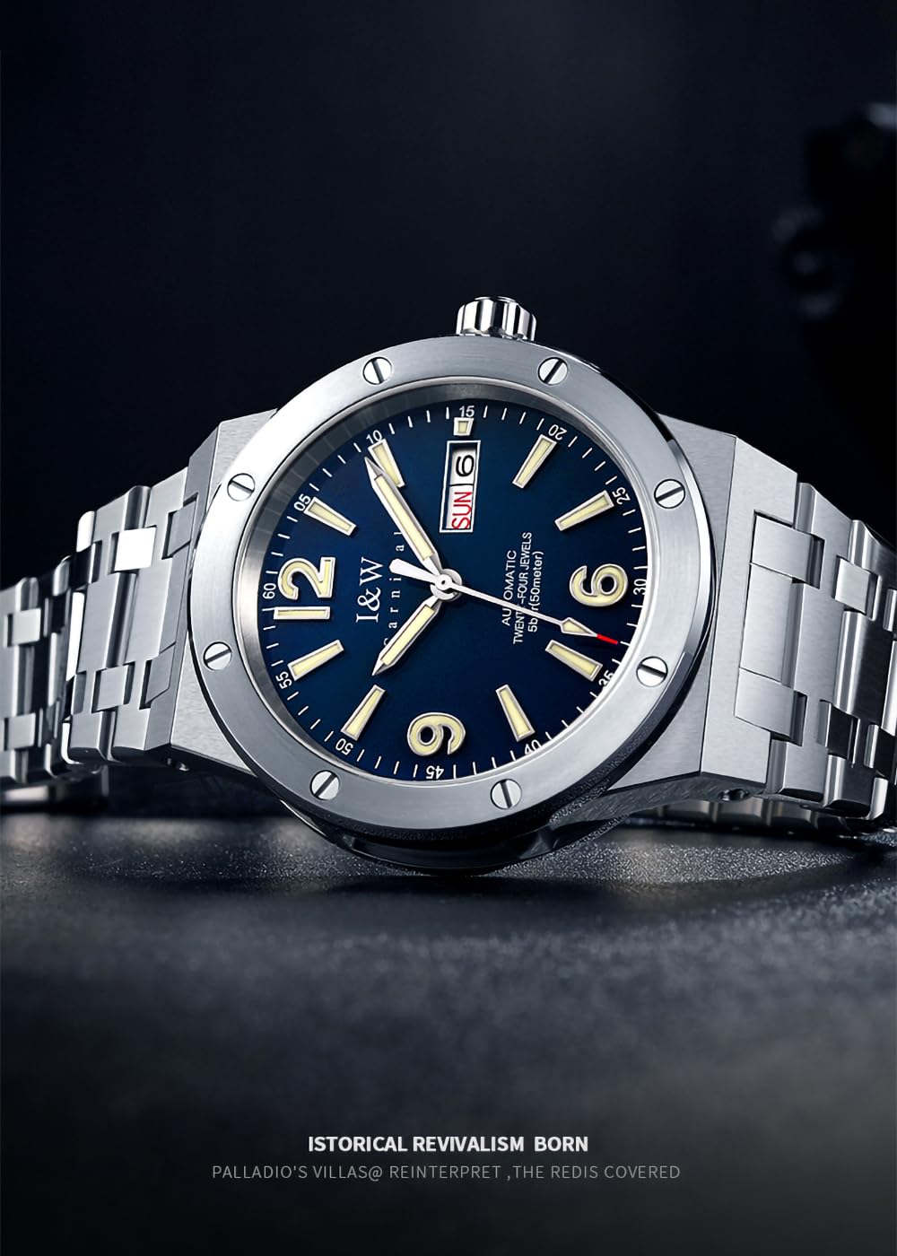 TEINTOP I&W Automatik Uhr Herren Mechanische Uhren Japanische Bewegung Stahlarmband Armbanduhren
