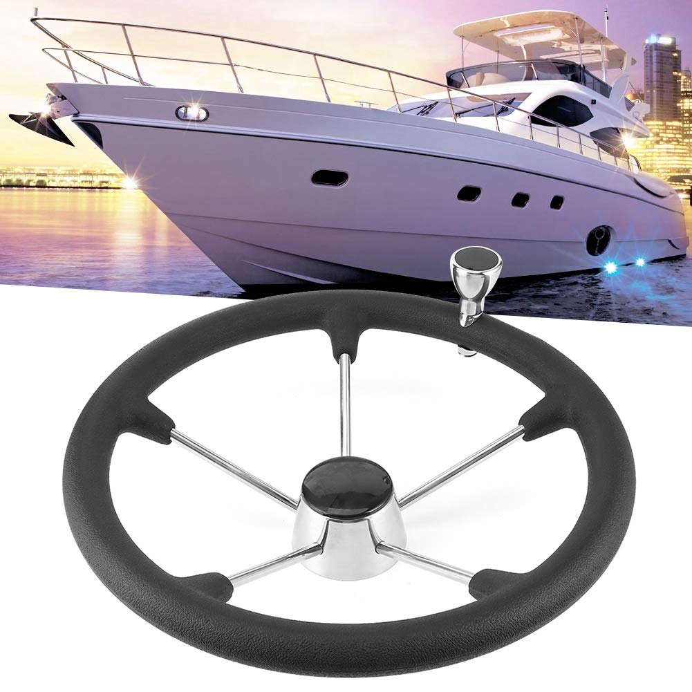 Volante Para Barco De 15-1/2 Pulgadas, Estilo De 5 Radios Con Dirección Asistida Y Mango De Espuma Negra, Acero Inoxidable 304 Apto Para Yates
