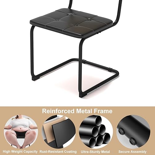Miniatura 6 de Silla de comedor de ratán, moderna silla resistente de 400 libras con asiento acolchado de cuero genuino y respaldo tejido de ratán, silla tapizada