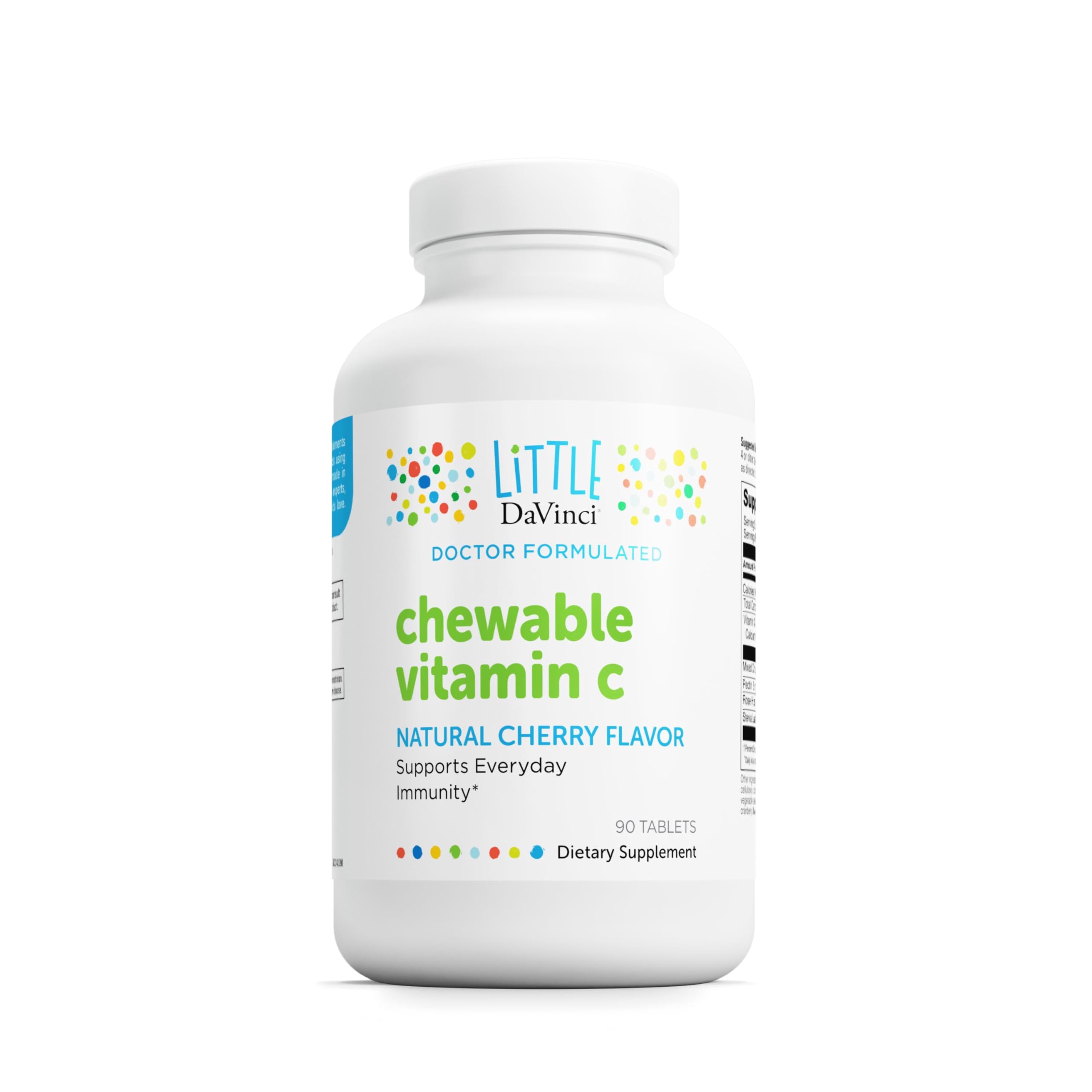 DAVINCI Labs Chewable Vitamin C - Kids Vitamin C Supplement to Support The Immune System, Healthy Skin and Overall Wellness - with Pectin, Rose HIPS and More - Cherry Flavor - 90 Chewable Tablets