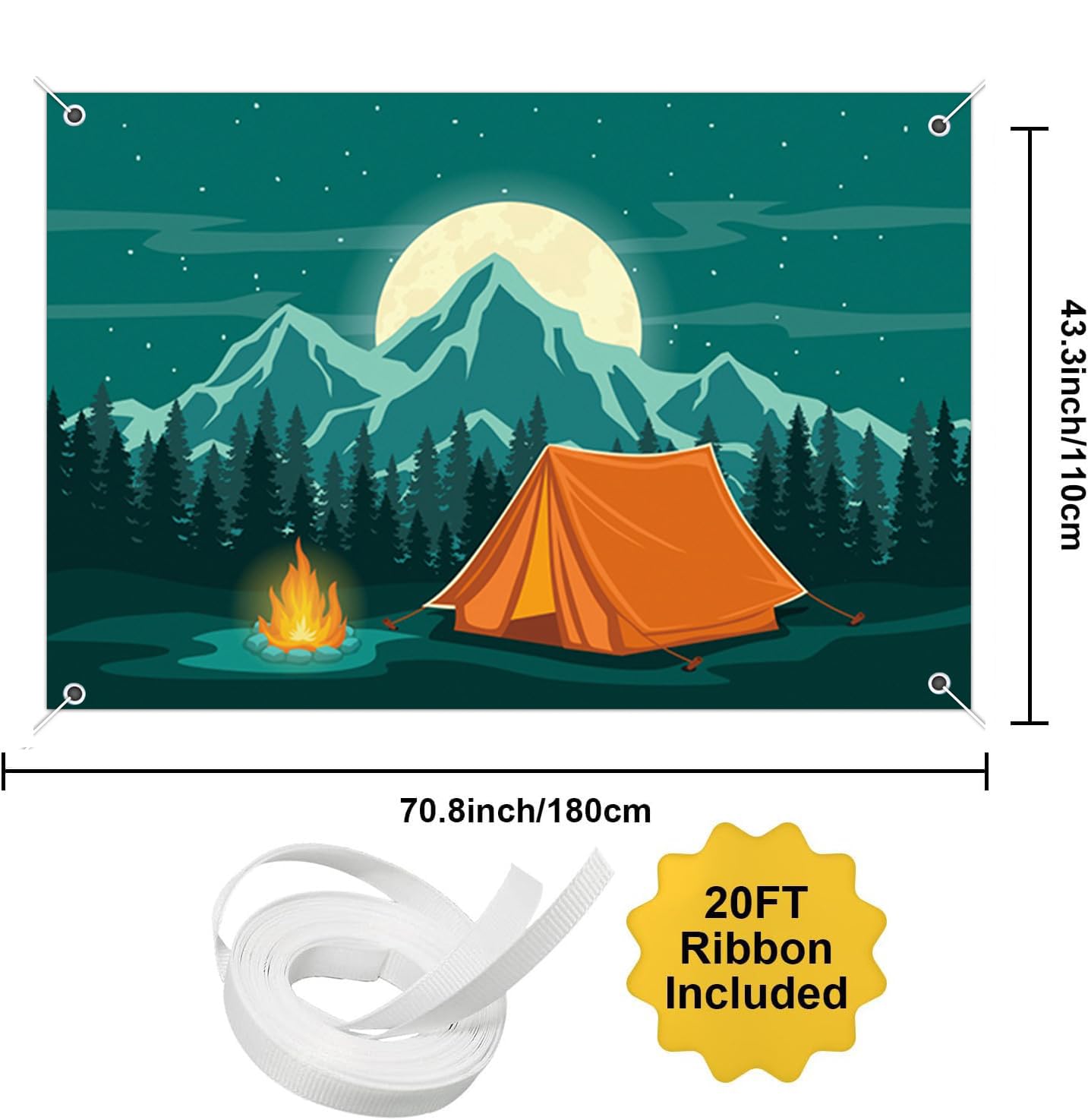 Camping Geburtstag Hintergrund "Happy Camper" - Vinyl, 2,1 X 1,52 M, Für Fotohintergrund, Partydeko & Tischbanner