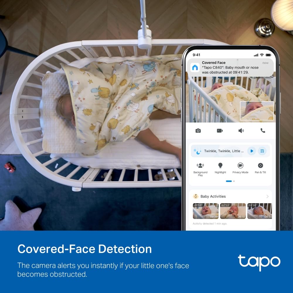 Tapo C840 2K 4MP dwuobiektywowa niania monitor, monitorowanie dziecka 360°, noktowizor HD, wykrywanie AI, bezpieczeństwo domu, analiza snu, Alexa, Google Home, elastyczne przechowywanie, bez opłaty