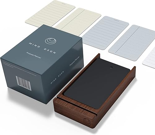 Miniatura 2 de Planificador diario sin fecha con lista de tareas y soporte de nogal - 120 tarjetas de verificación, 10 tarjetas de objetivos - Blocs de notas