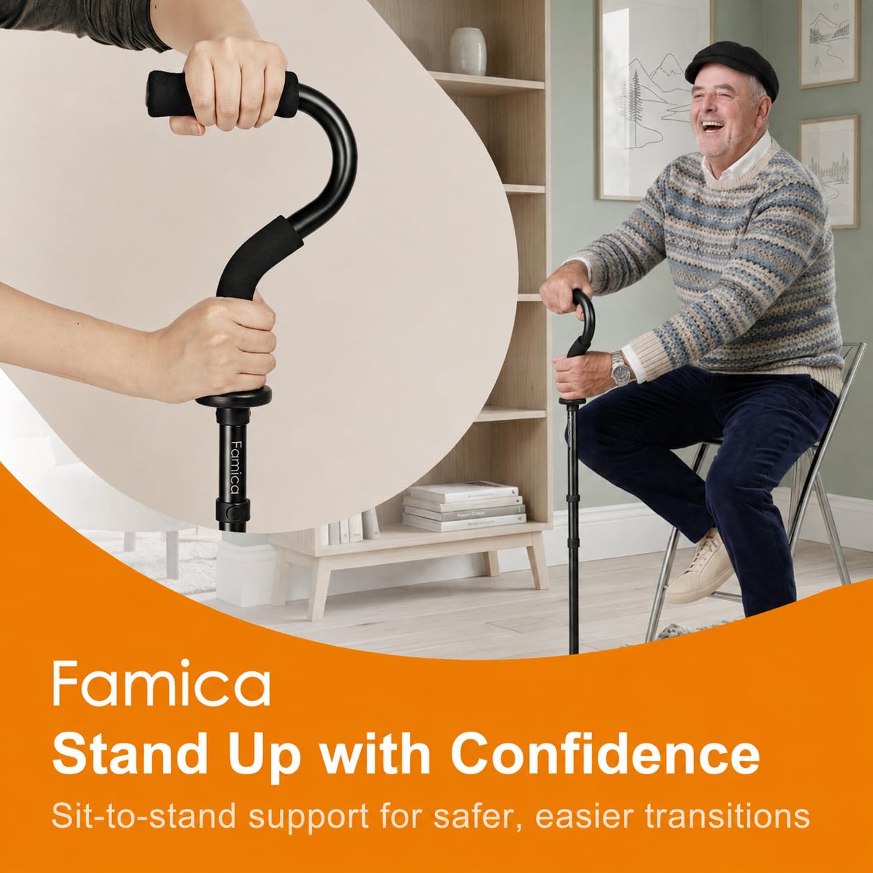 Stand by You - Bastón para ancianos y discapacitados, ajustable con mango acolchado suave, portátil, ligero, plegable, plataforma de apoyo extra de pie, almohadilla ancha