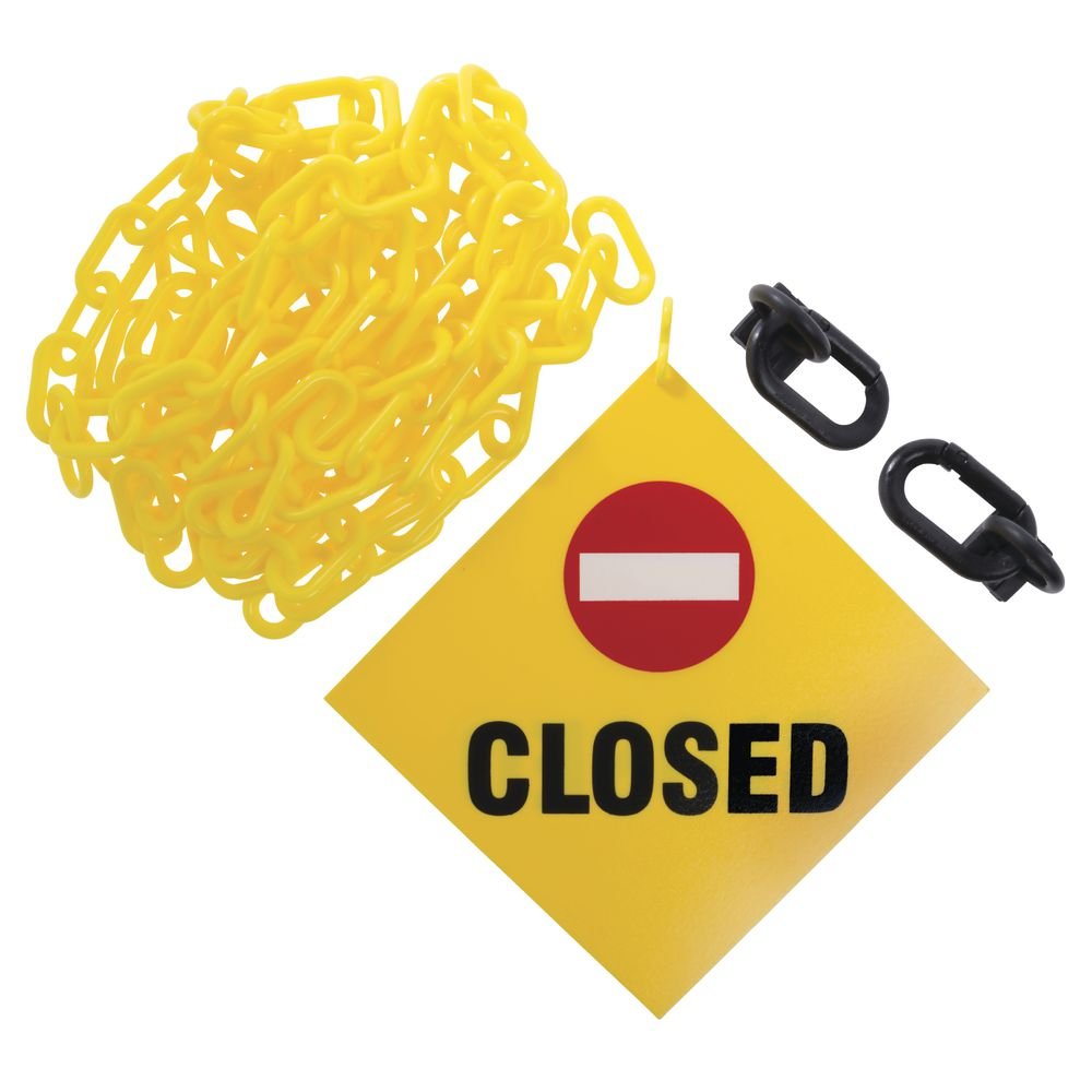 Sr. Cadena – Closed Sign Kit – incluye 8 "x 8" – Señal de 12 de 2 "amarillo cadena de plástico y 2 imán anillo/mosquetones
