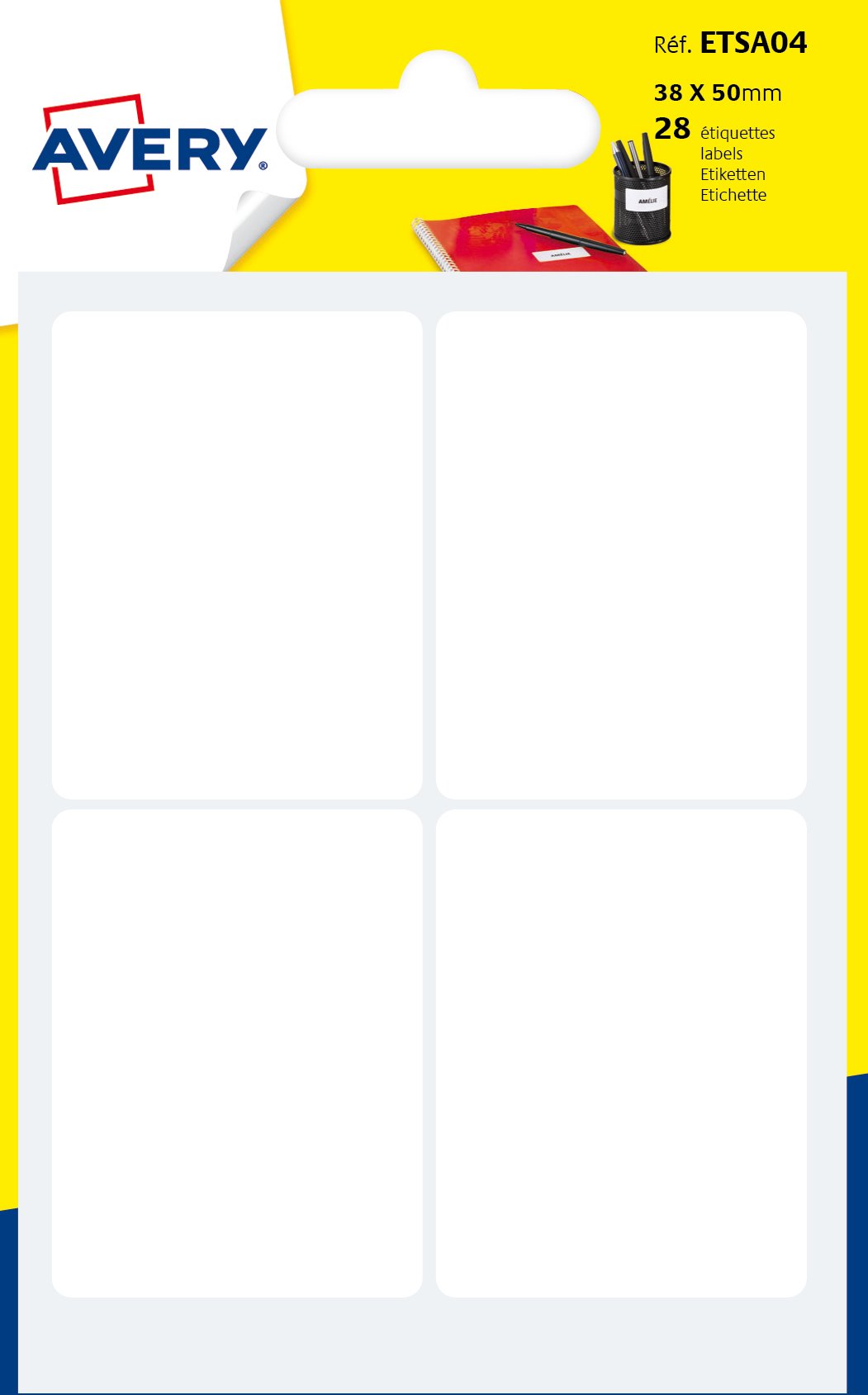 AVERY - Pack of 28 self-Adhesive Labels. Size: 38 x 50 mm.