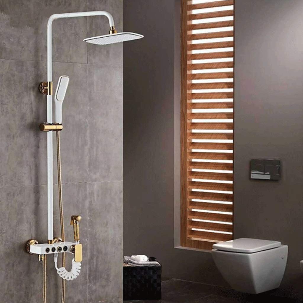 Domowy Hotelowy Biały Złoty Europejski Styl Lakierowany Obrotowy Przełącznik Przyciskowy Wielofunkcyjny Zestaw Natryskowy Funkcja Pistoletu Natryskowego Prysznic Ciśnieniowy Domowy Kwadratowy System P