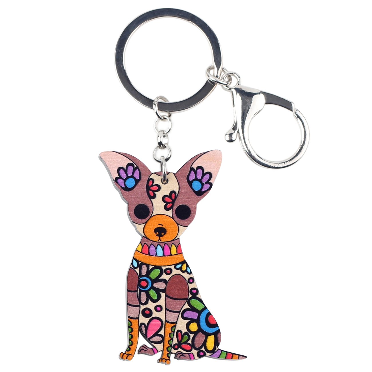 WEVENI Acrylic Chihuahua Dog Key Chain Cute Keychain Accessories For Women Girl Bag Car (Brown)