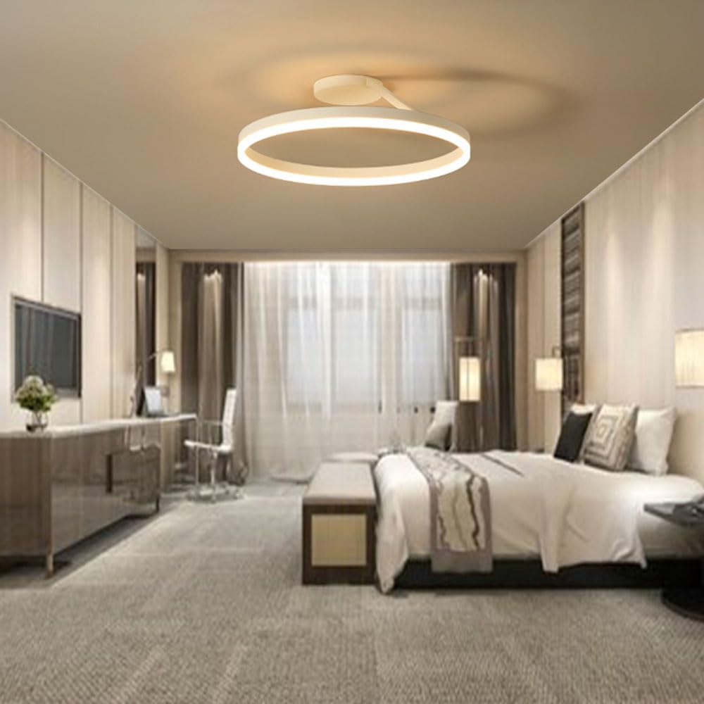 LIUYU Lámpara de Techo LED Plafón Moderno Redondo 40cm 24W Semiempotrada Regulable con Mando a Distancia Blanco para Salón Dormitorio Habitación
