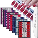 WOKOTO 7Pcs Solid Shinny Glitter Design Nail Polish Wraps Strips Adhesive Stickers Nails With 1Pc Nail Buffers Files