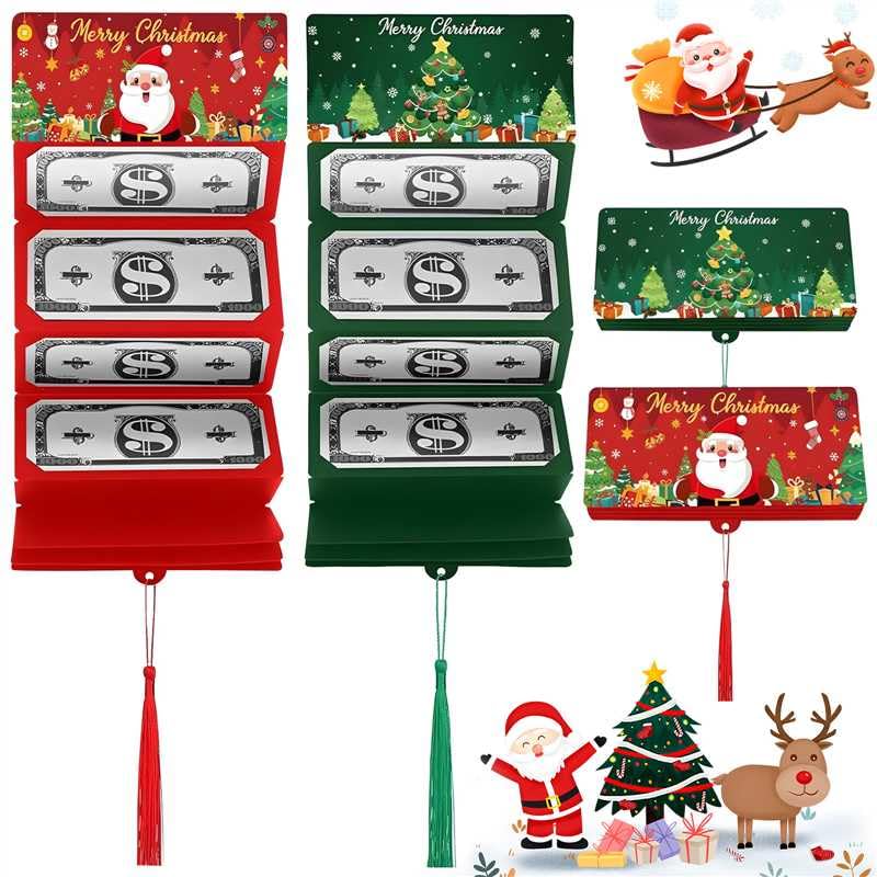 xinrongda Envoltorio Cash Gift Navideño con 10 Compartimentos - Tarjetero para Compañeros de Trabajo & Todos los Aniversarios, Regalo de Dinero Sorpresa