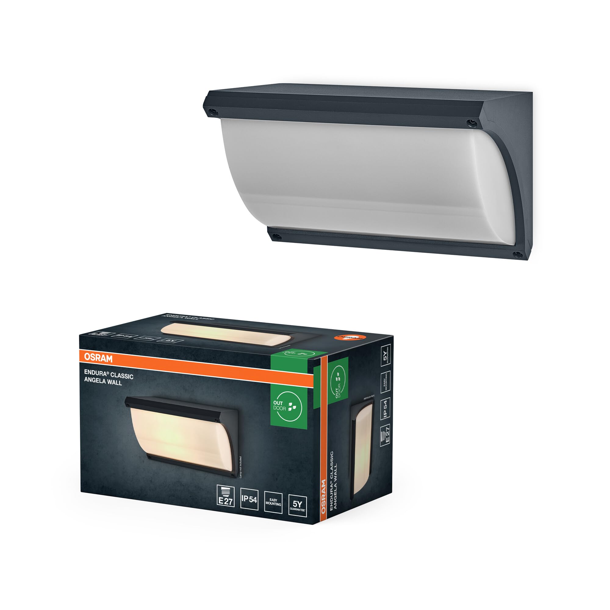 Osram Endura Classic LED Wandleuchte Angela, E27 Fassung, IP54, Aluminium dunkelgrau, Smart+ kompatibel