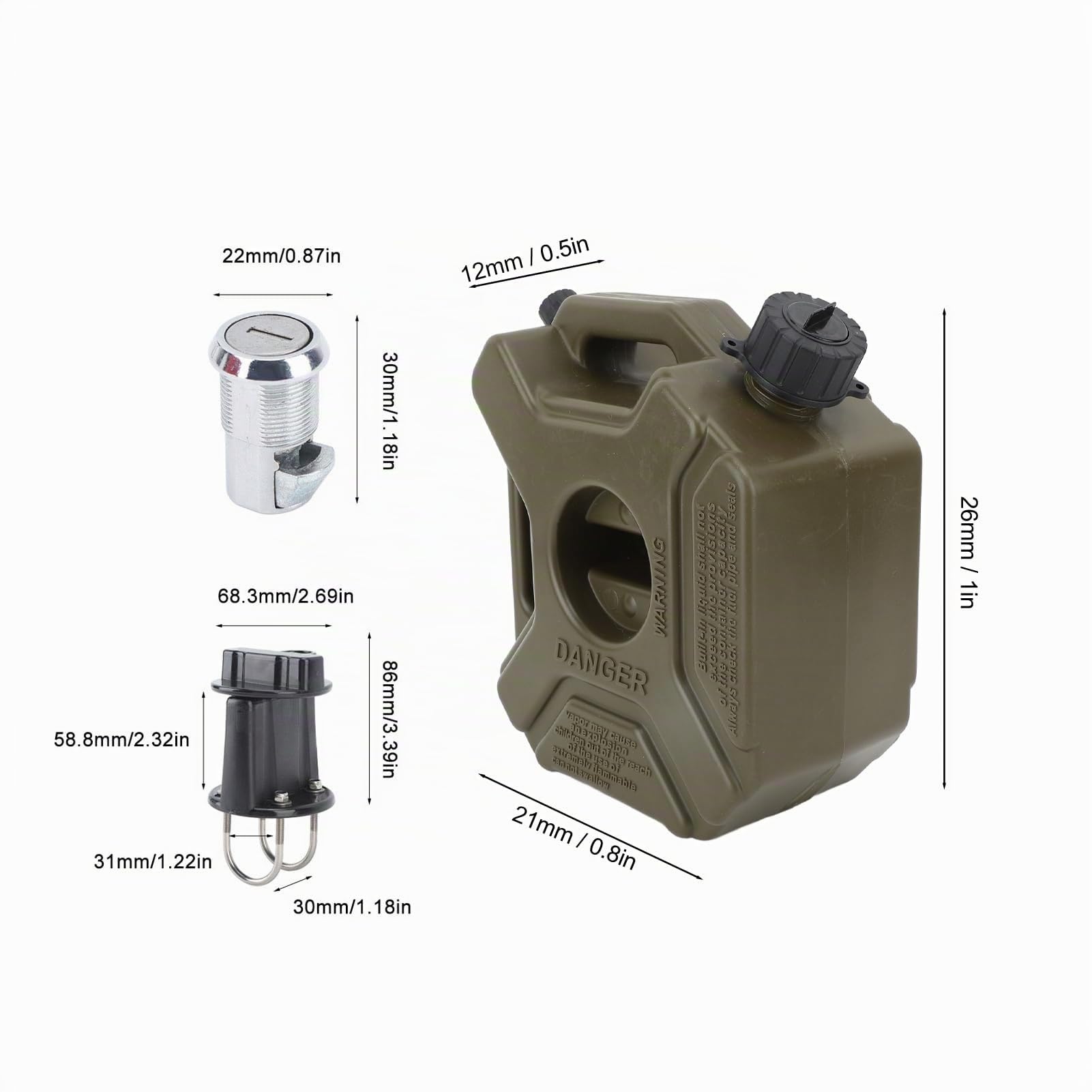 Réservoir D'Essence, 3 L 0,75 Gallons, Bidon D'Essence, Mazout, Essence, Réservoir de Secours Vert pour la Plupart des Voitures, Motos, UTV, VTT, Véhicules Tout-terrain (Sans