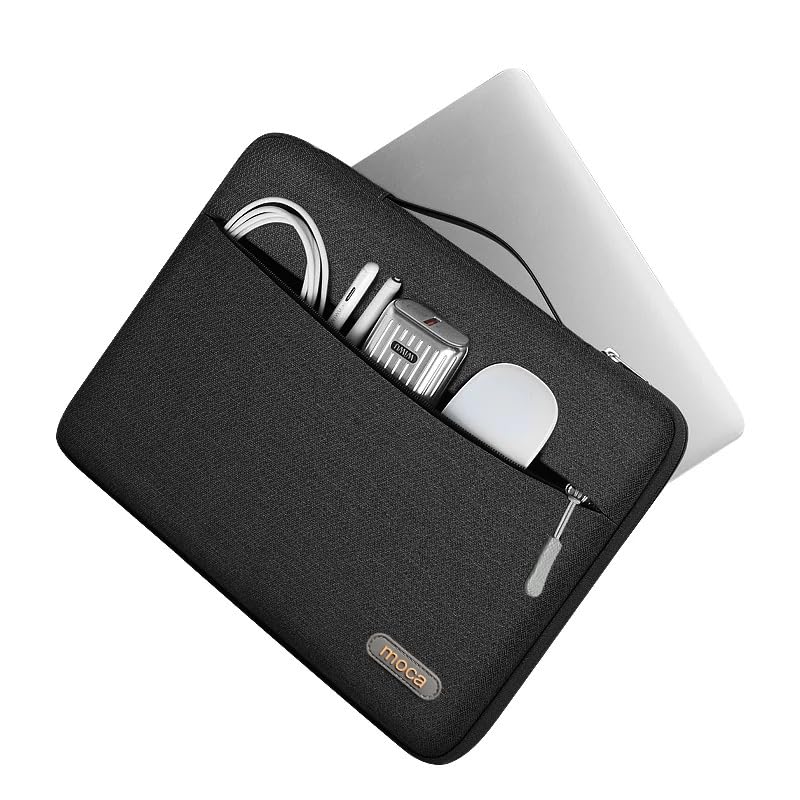 Image of Moca 15 /15.4 /16 inch Nylon Laptop Sleeve with TPU Handle, Waterproof, YKK Zipper, Grey (Black, 15.4 /16 Inch MacBook)