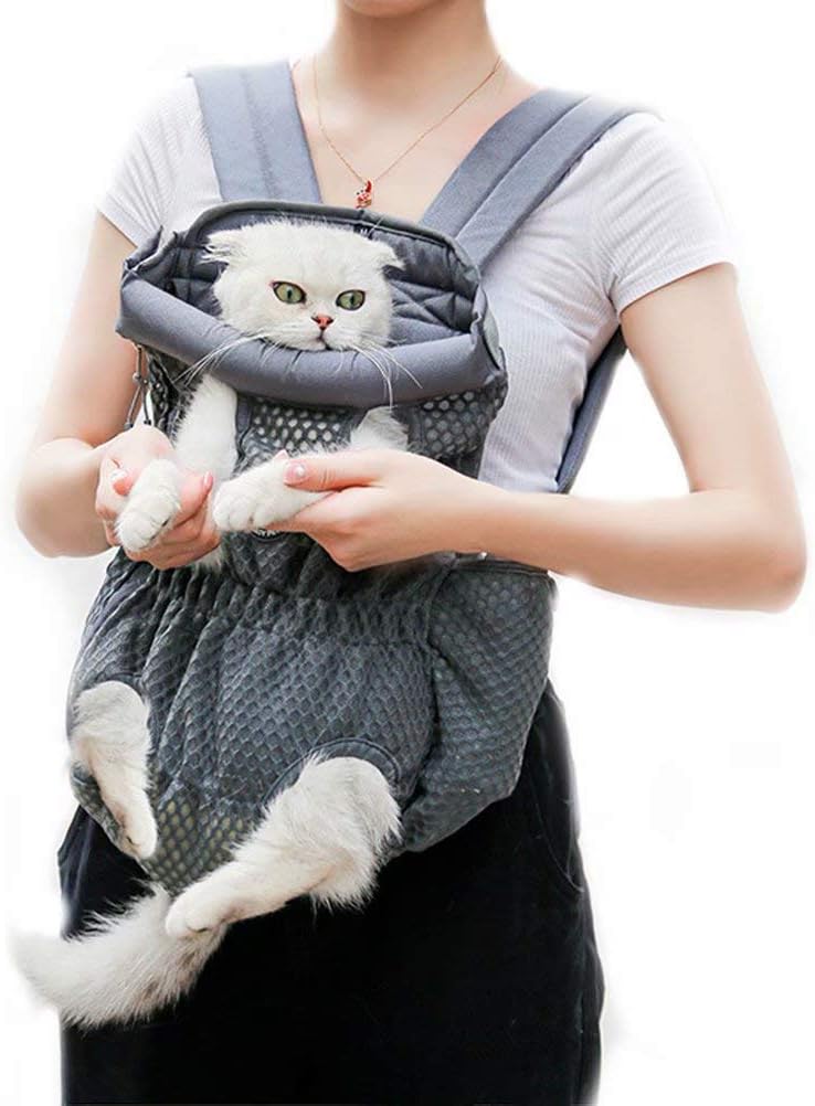 Dog Backpack - Legs Out Dog Carriers for Small Dogs Medium Dogs, Adjustable Front Chest Backpack, Wide Straps Shoulder Pads, Hands-Free Cat Travel Bag for Walking Hiking Bike and Motorcycle, Gray : Pet Supplies