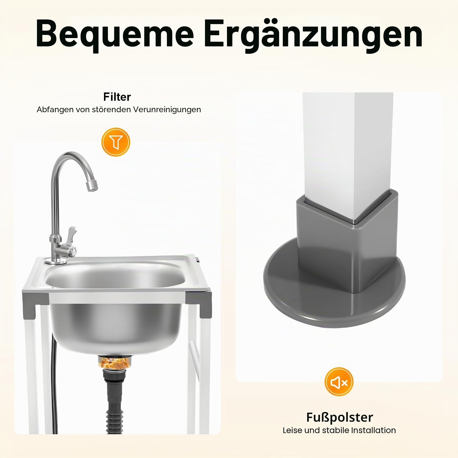 Freistehende Spülbecken,Einzelbecken-Spüle,Edelstahl-Spülbecken,Catering-Spüle mit 360 ° Drehbarer Wasserhahn,für den Innen- und Außenbereich, Garagen, Garten,38x33x83cm (38x33x83cm)