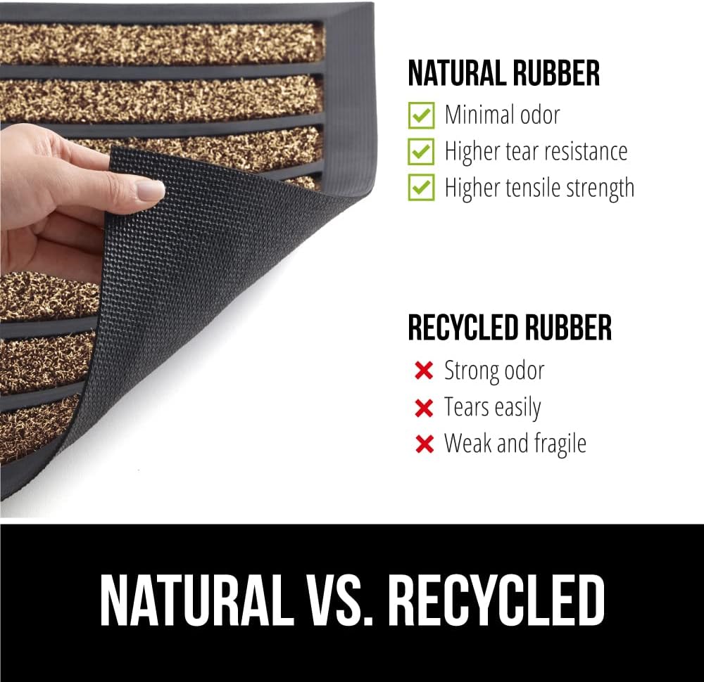 Gorilla Grip Mud Shield Doormat, Durable Natural Rubber Construction, Captures and Retains Water, Stain Resistant, Low Profile, For Indoor Outdoor High Traffic Areas, Entryway Doormats, 29x17, Natural