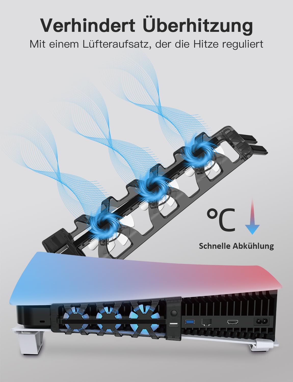 NexiGo PS5 Horizontaler Ständer mit Kühlventilator, [Auto EIN/Aus], [Minimalistisches Design], Kompatibel mit PlayStation 5 Disc & Digital Editions, Integriertes LED-Licht