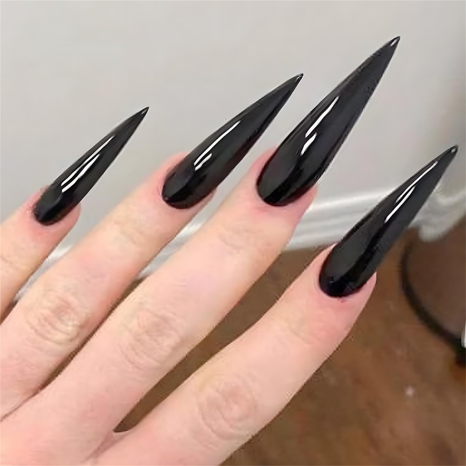 ネイルチップ ロング 黒 つけ爪 付け爪 24枚セットブラック Amazon