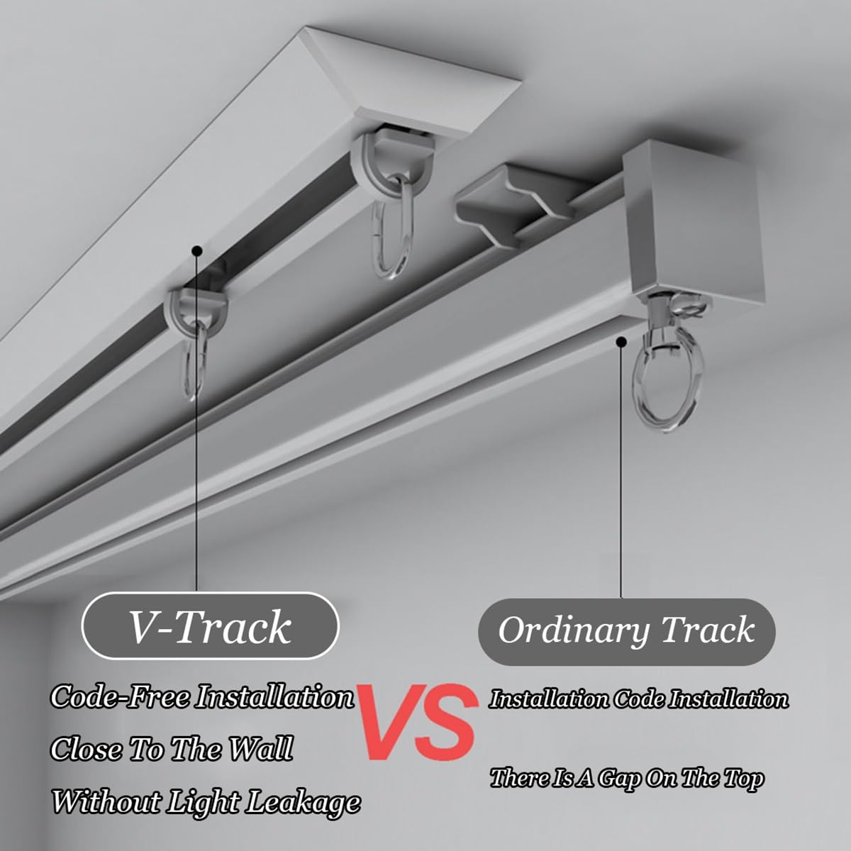 Binario Adesivo per Tenda Soffitto Bianco 40cm Senza Trapano Senza Attrezzi Ganci per Tende Senza Bucare Facile da Installare Binari