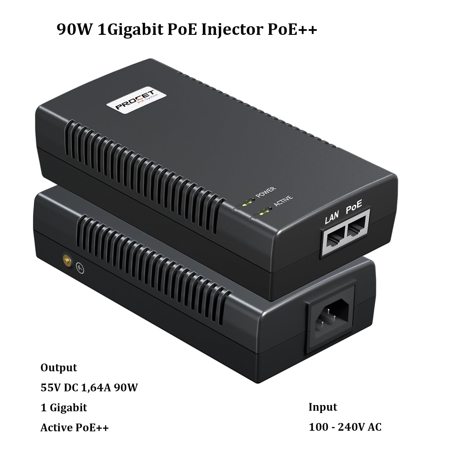 PROCET Gigabit PoE Iniector 90W PoE++ Power Injector with 6KV Surge Protector, IEEE802.3af/at Compliant for PTZ Camera, PoS System, Kiosk, Wireless AP, IP Cameras, PT-PSE106GBR-L