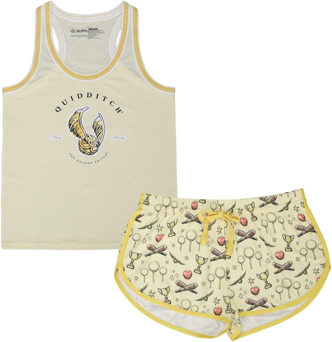 Harry Potter Quidditch The Golden Snitch Women's Racer Back Tank Top & Dolphin Lounge Shorts Sleepwear Set